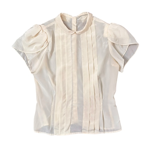 Vintage 50s ivory-cream feminine pleated button back blouse. Peter Pan collar - Picture 9 of 14